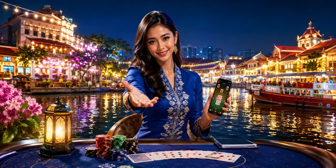 Pemain poker memakai baju kurung tradisional Melaka tengah bermain
